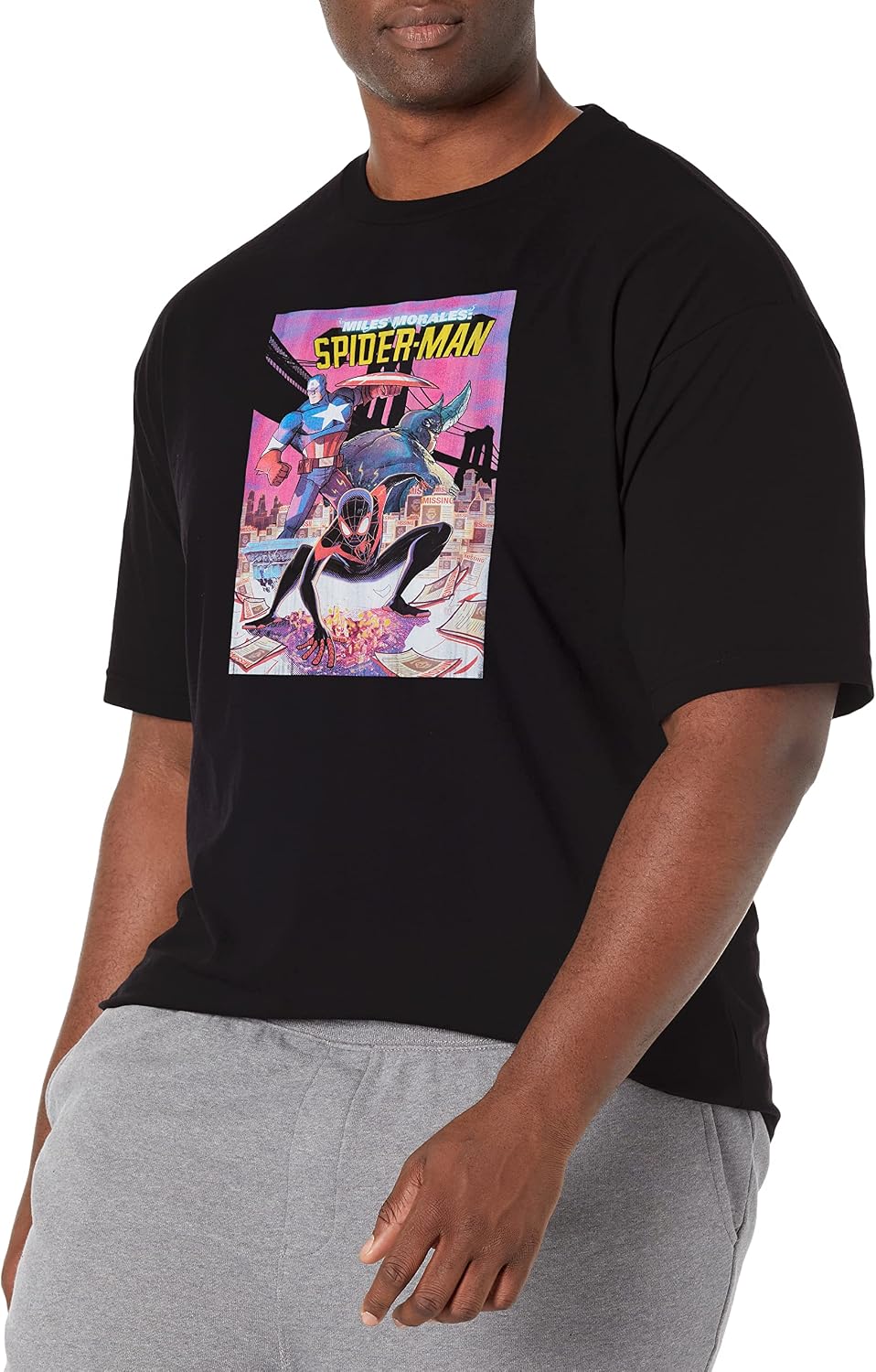 Marvel Big & Tall Classic Miles Morales Men's Tops Short Sleeve Tee Shirt T-Shirt | Premium Quality
