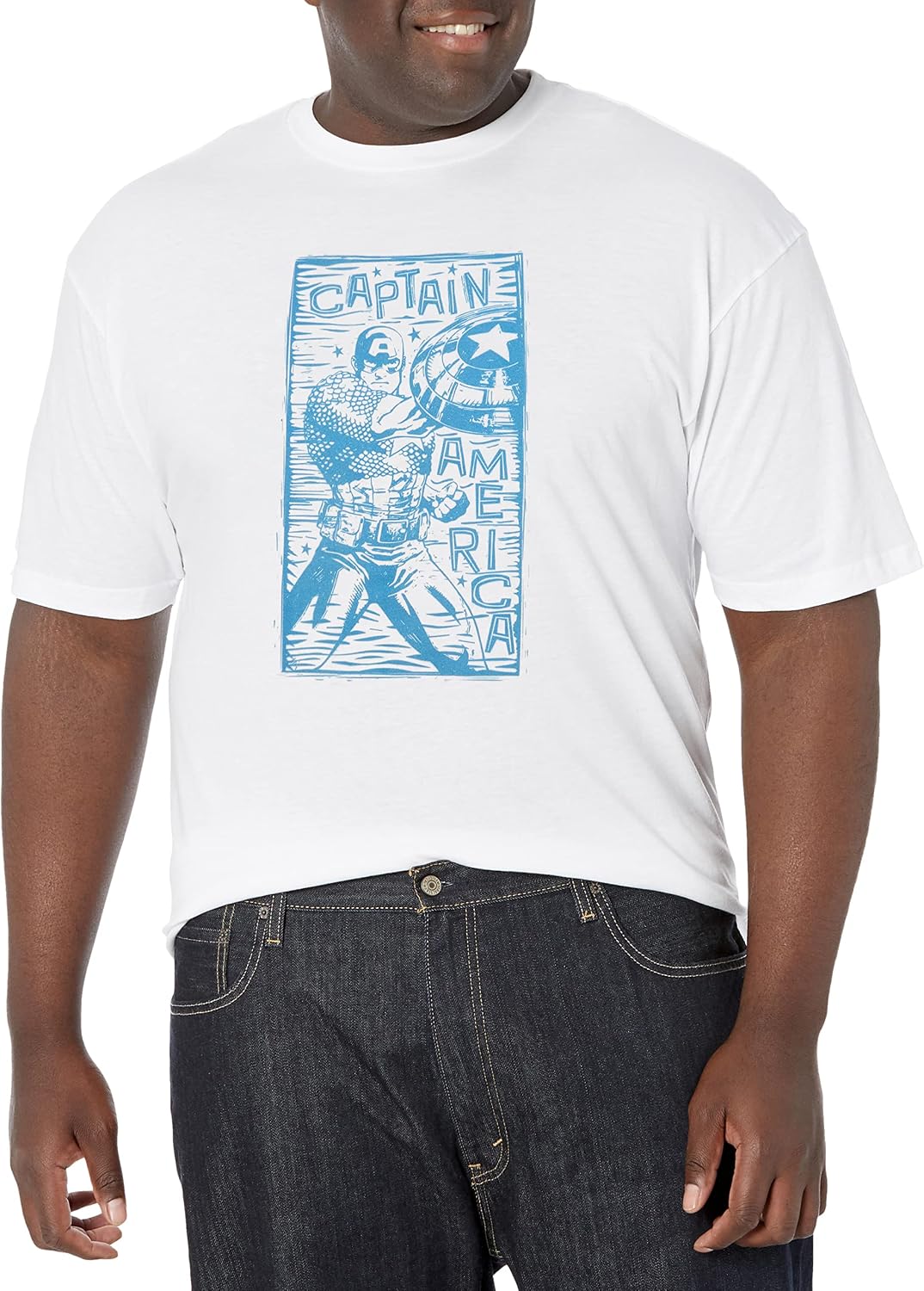 Marvel Big & Tall Universe Captain America Stencil Men's Tops Short Sleeve Tee Shirt T-Shirt | US Viral Style