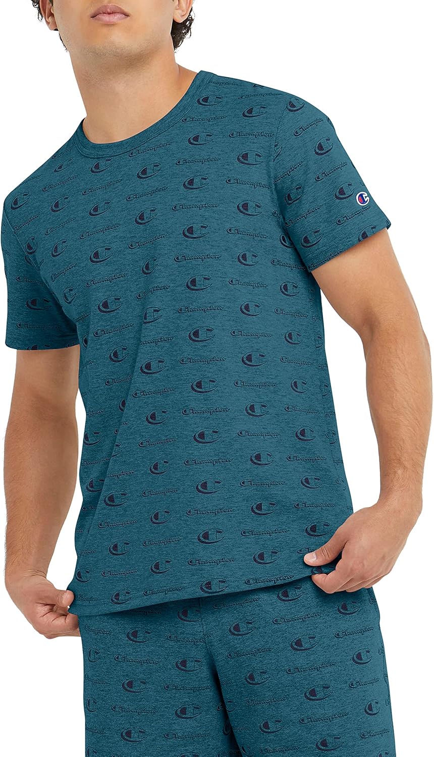 Champion Men's Tee Shirt, Men's Crew Tee with All Over Logo Print, Crewneck Tee Shirts for Men T-Shirt | US Viral Style