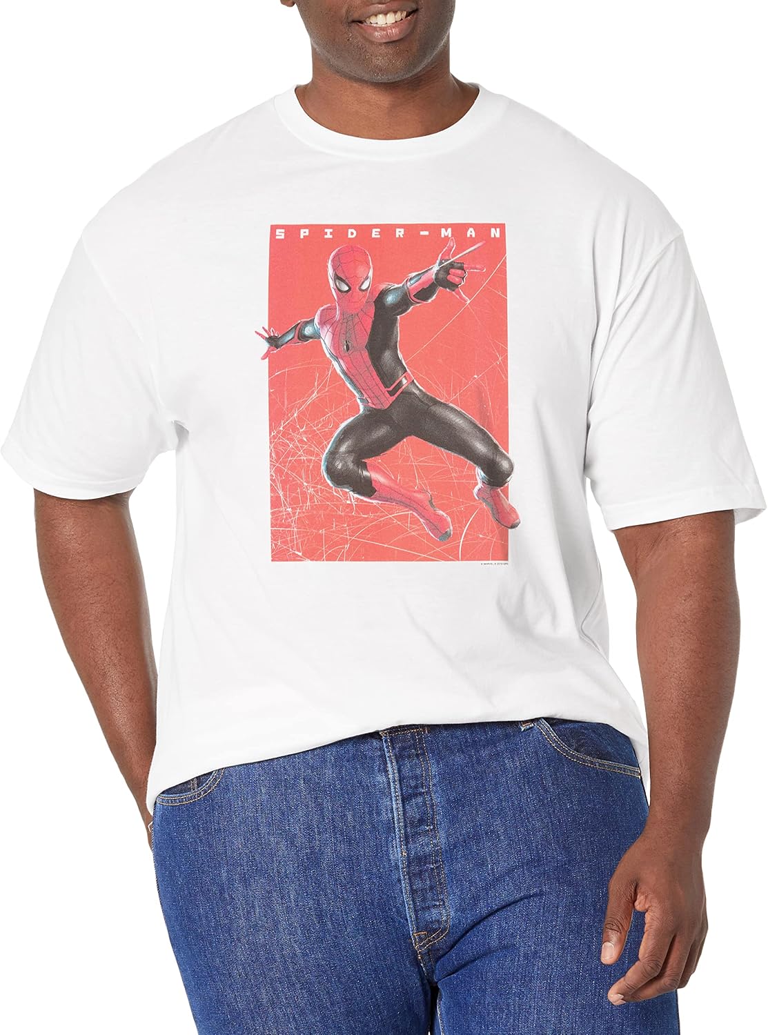 Marvel Big & Tall Spiderman Swings Men's Tops Short Sleeve Tee Shirt, White, 3X-Large T-Shirt | Aesthetic Streetwear