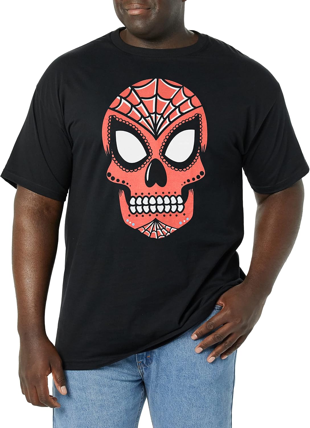 Marvel Big & Tall Classic Spider-Man Sugar Skull Men's Tops Short Sleeve Tee Shirt T-Shirt | Premium Quality