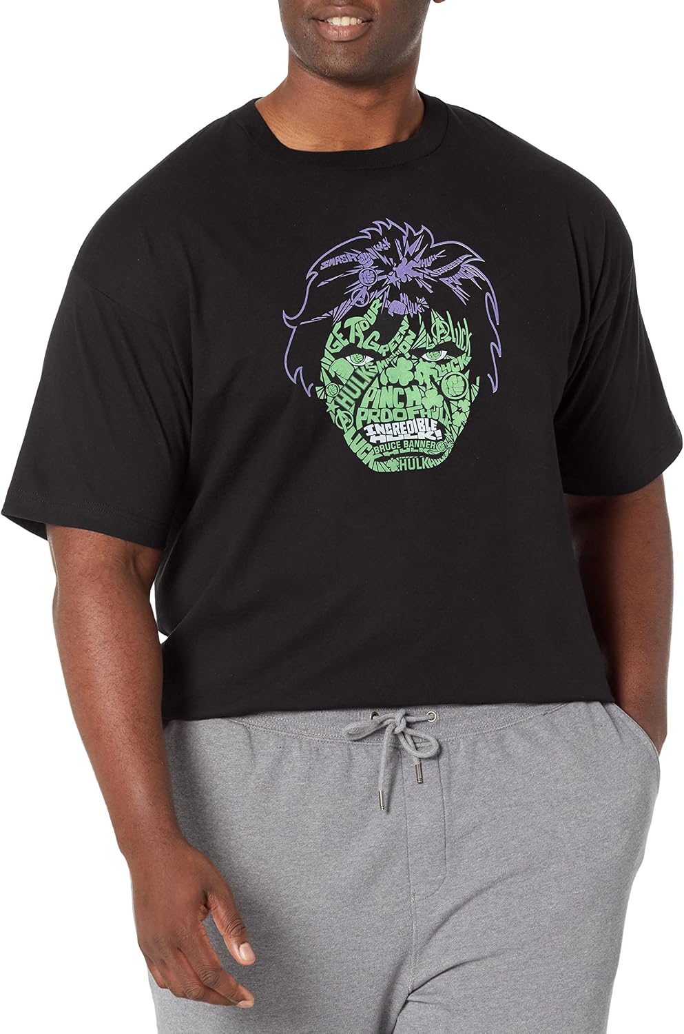 Marvel Big & Tall Classic Hulk Luck Icons Face Men's Tops Short Sleeve Tee Shirt T-Shirt | Aesthetic Streetwear