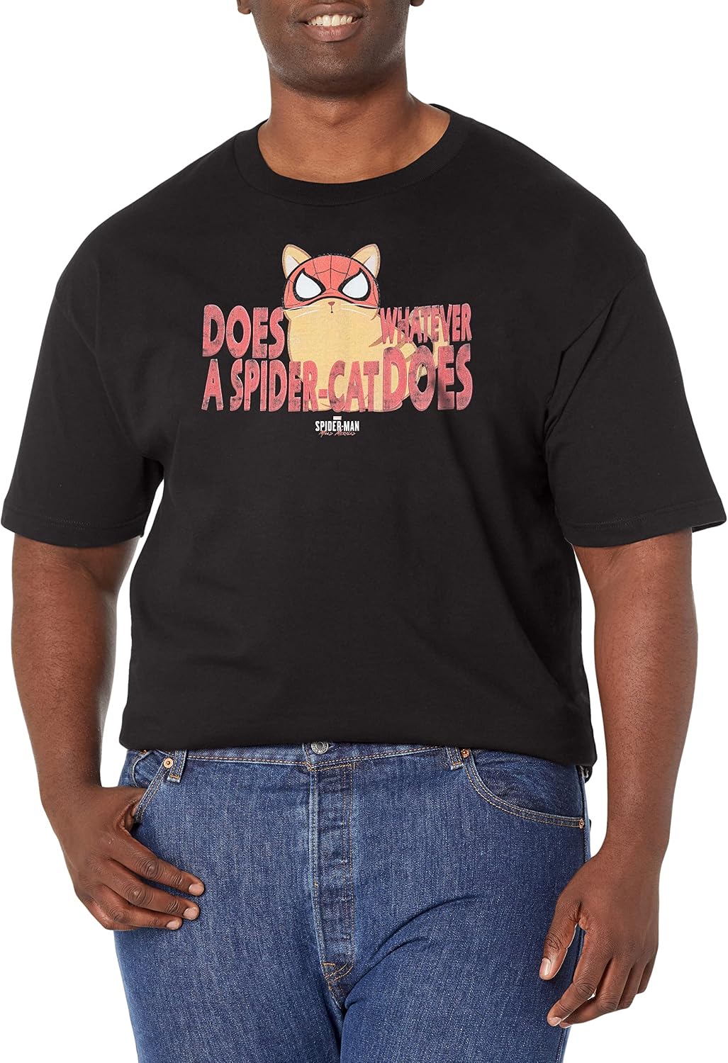 Marvel Big & Tall Spider-Man Miles Morales Cat Text Men's Tops Short Sleeve Tee Shirt T-Shirt | US Viral Style