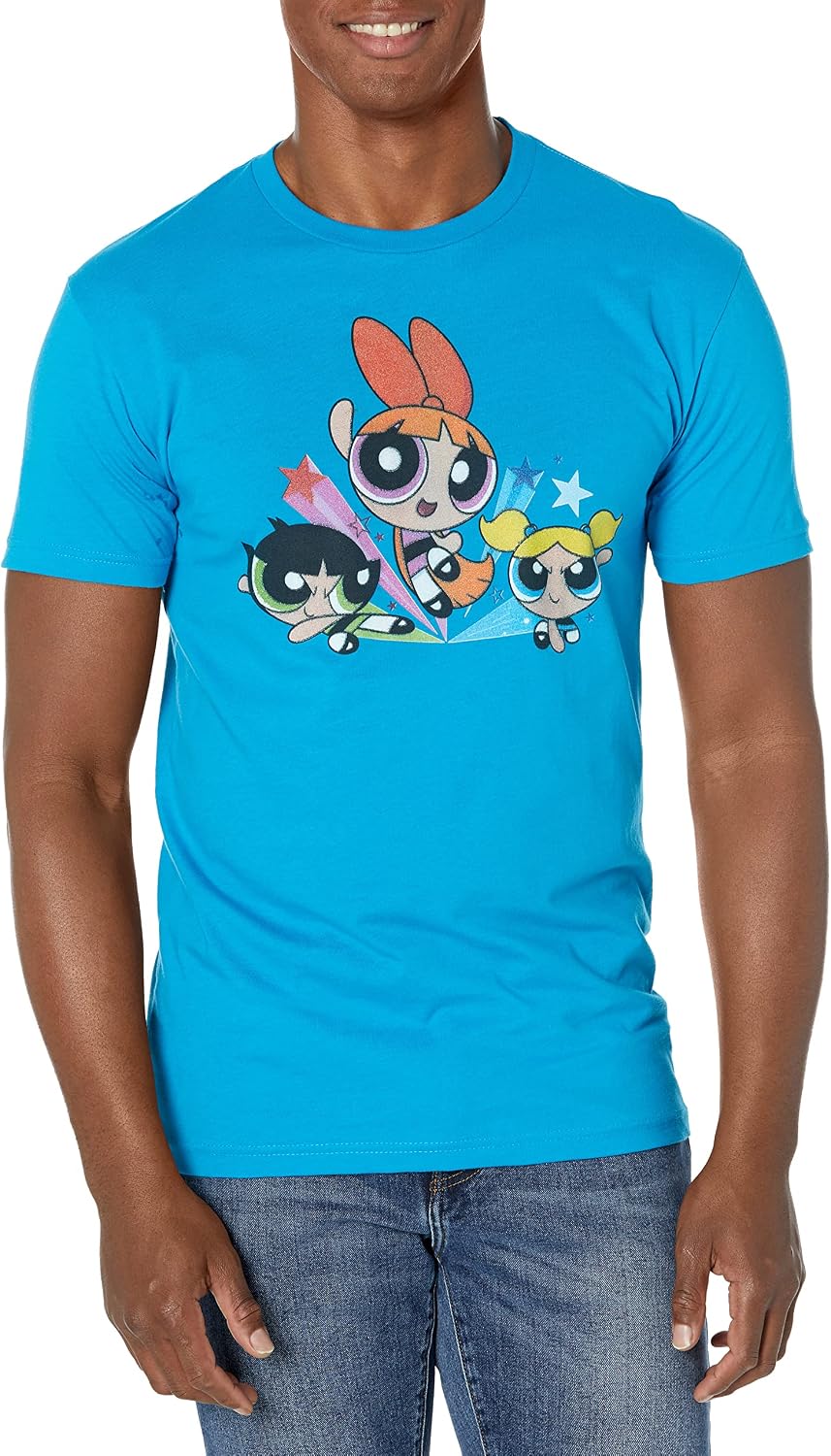 WARNER BROS Powerpuff Girl Trio Young Men's Short Sleeve Tee Shirt T-Shirt | Premium Quality