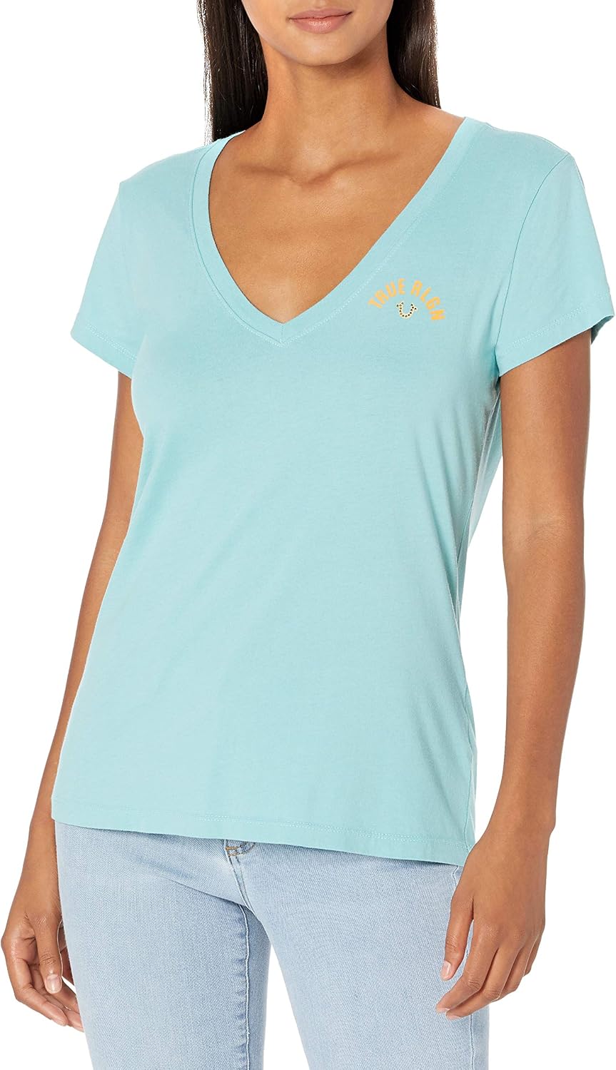 True Religion Women's Logo Graphic Short Sleeve 2002 Crewneck Tee T-Shirt | Aesthetic Streetwear