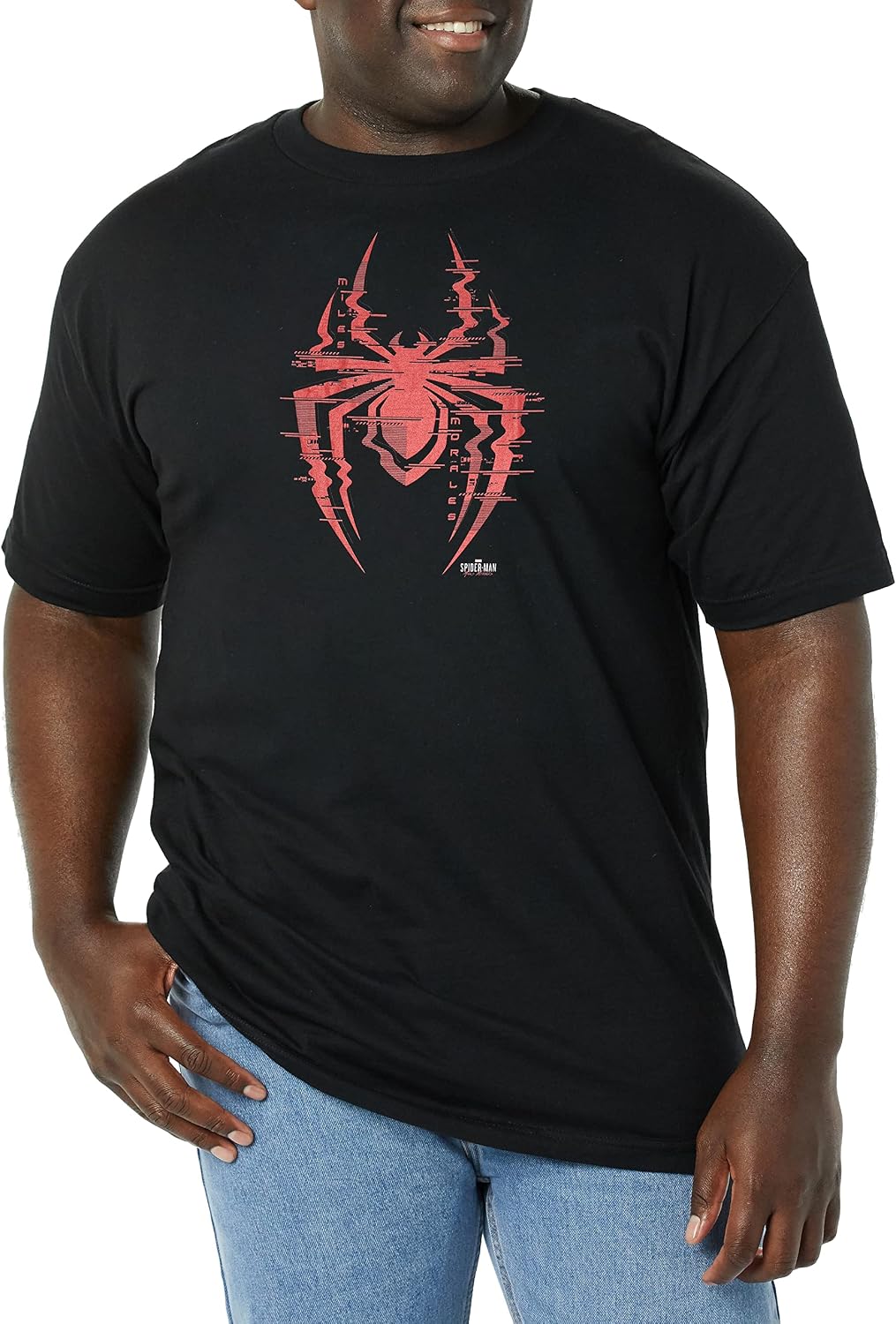 Marvel Big & Tall Spider-Man Miles Morales Glitch Logo Men's Tops Short Sleeve Tee Shirt T-Shirt | Best Seller