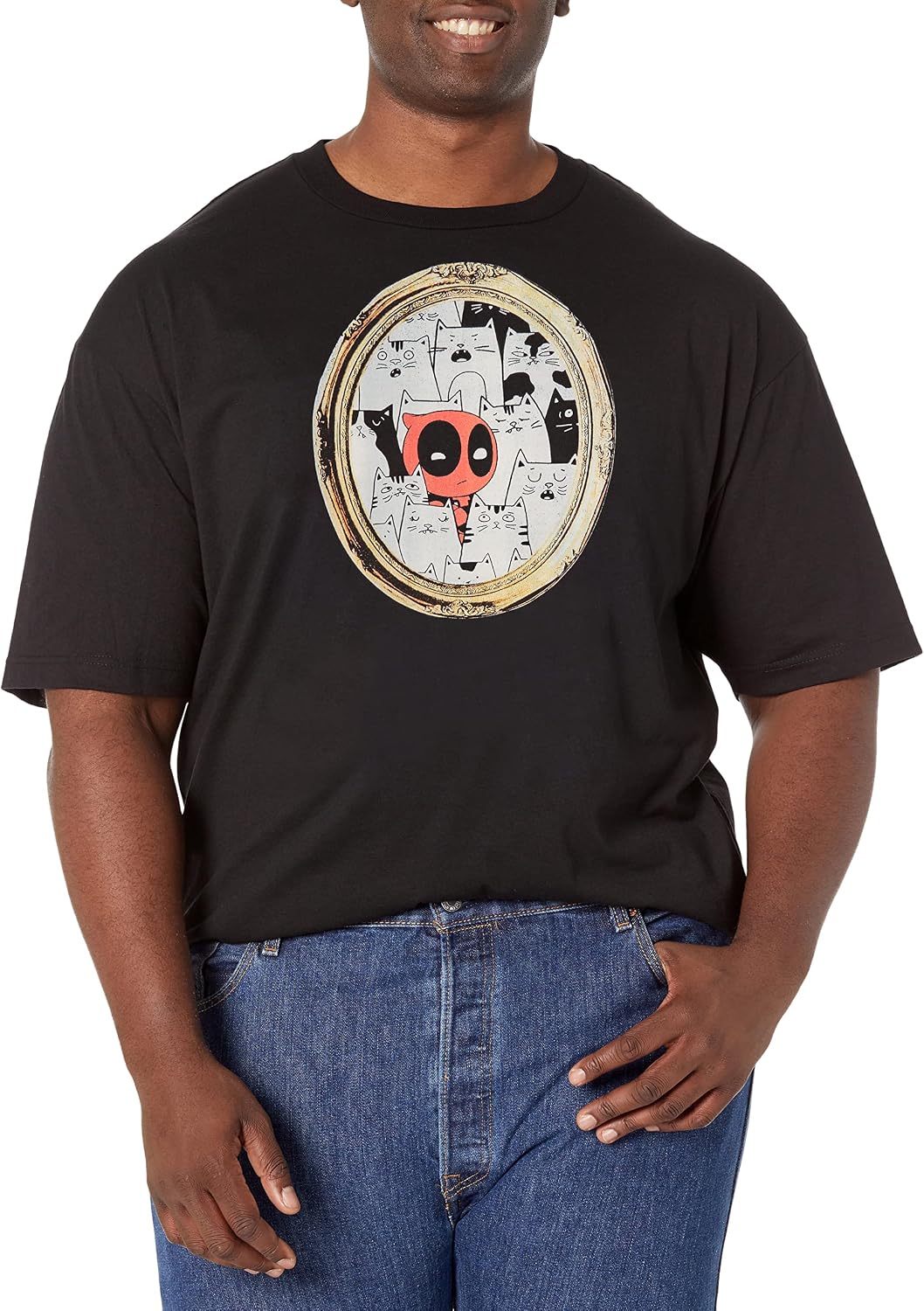 Marvel Big & Tall Classic Cats Rule Everything Around Me Men's Tops Short Sleeve Tee Shirt, Black, Large T-Shirt | Tr...