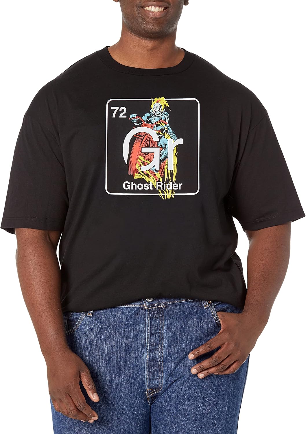 Marvel Big & Tall Classic Periodic Ghost Rider Men's Tops Short Sleeve Tee Shirt T-Shirt | Aesthetic Streetwear