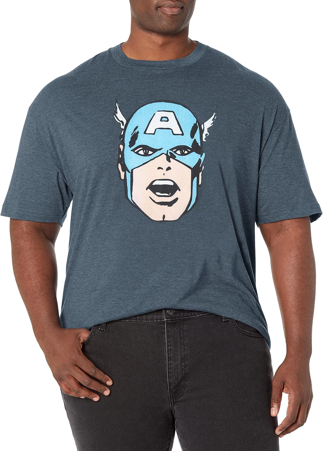 Marvel Classic Heads-Cap America Men's Tops Short Sleeve Tee Shirt T-Shirt | Aesthetic Streetwear