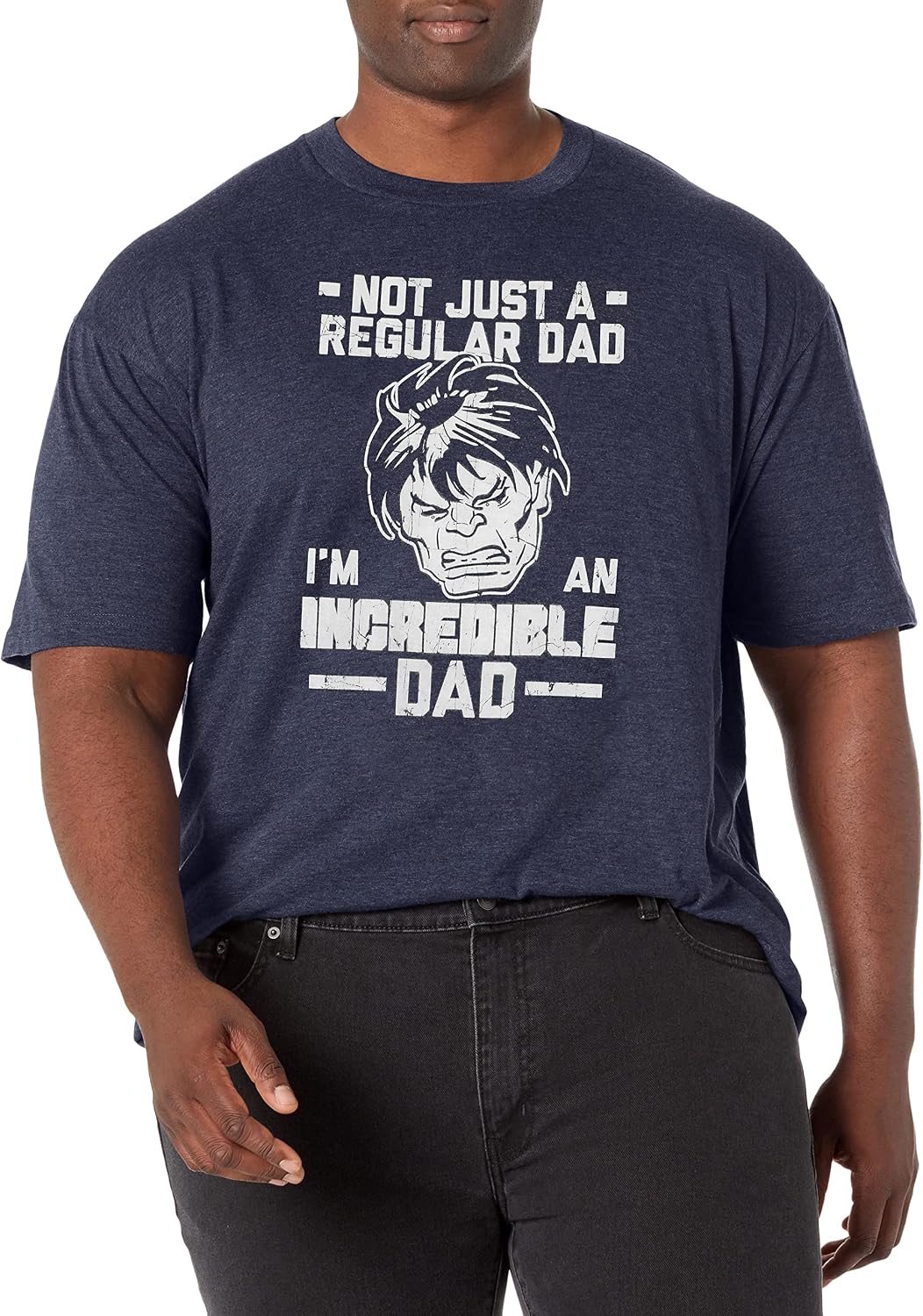 Marvel Big & Tall Classic Incredible Dad Man Men's Tops Short Sleeve Tee Shirt, Navy Blue Heather, X-Large T-Shirt | ...