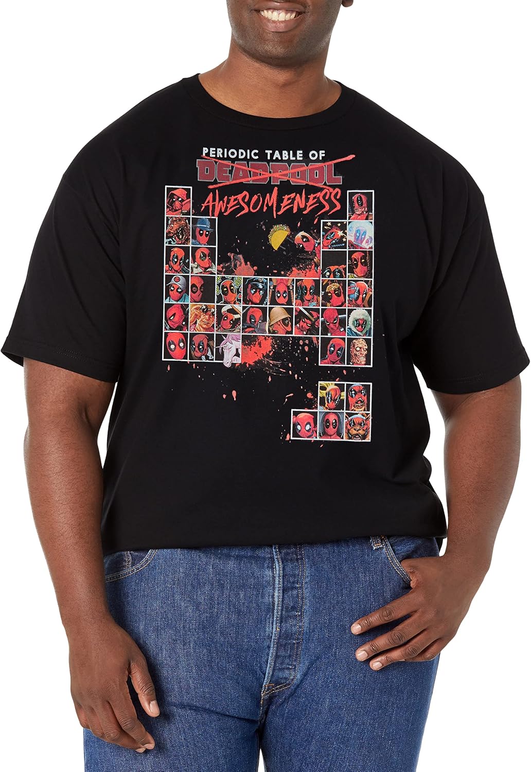 Marvel Big & Tall Classic Deadpool Periodic Men's Tops Short Sleeve Tee Shirt T-Shirt | Trending 2025
