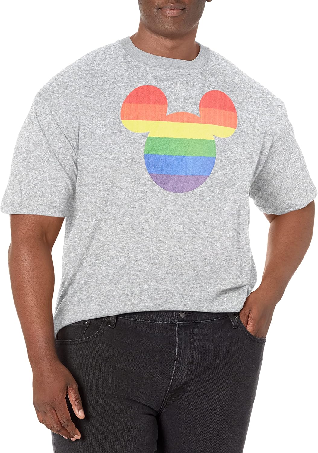 Disney Big & Tall Classic Mickey Rainbow Ears Men's Tops Short Sleeve Tee Shirt T-Shirt | Aesthetic Streetwear
