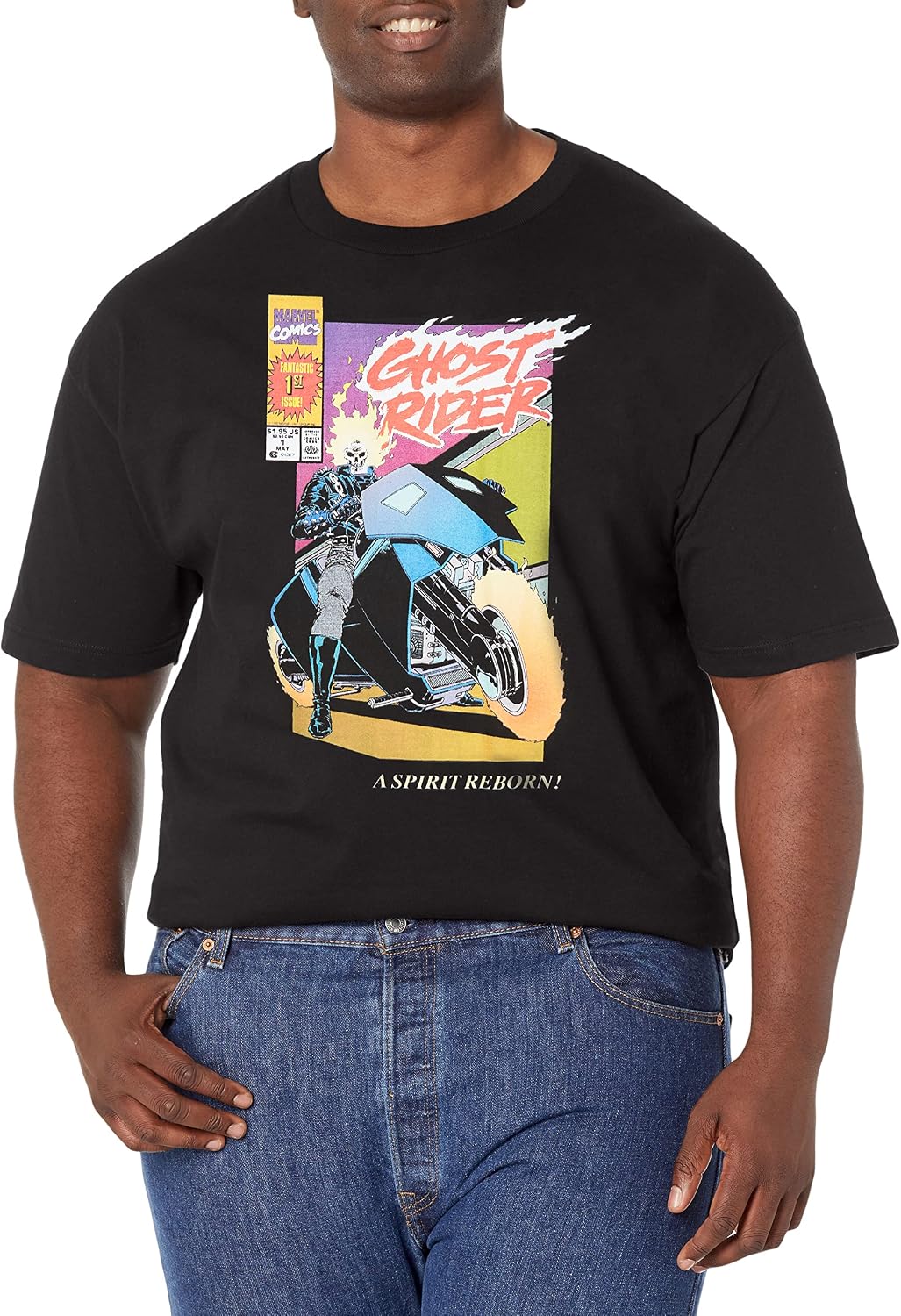 Marvel Big & Tall Classic Ghost Rider New Men's Tops Short Sleeve Tee Shirt, Black, 3X-Large T-Shirt | Aesthetic Stre...