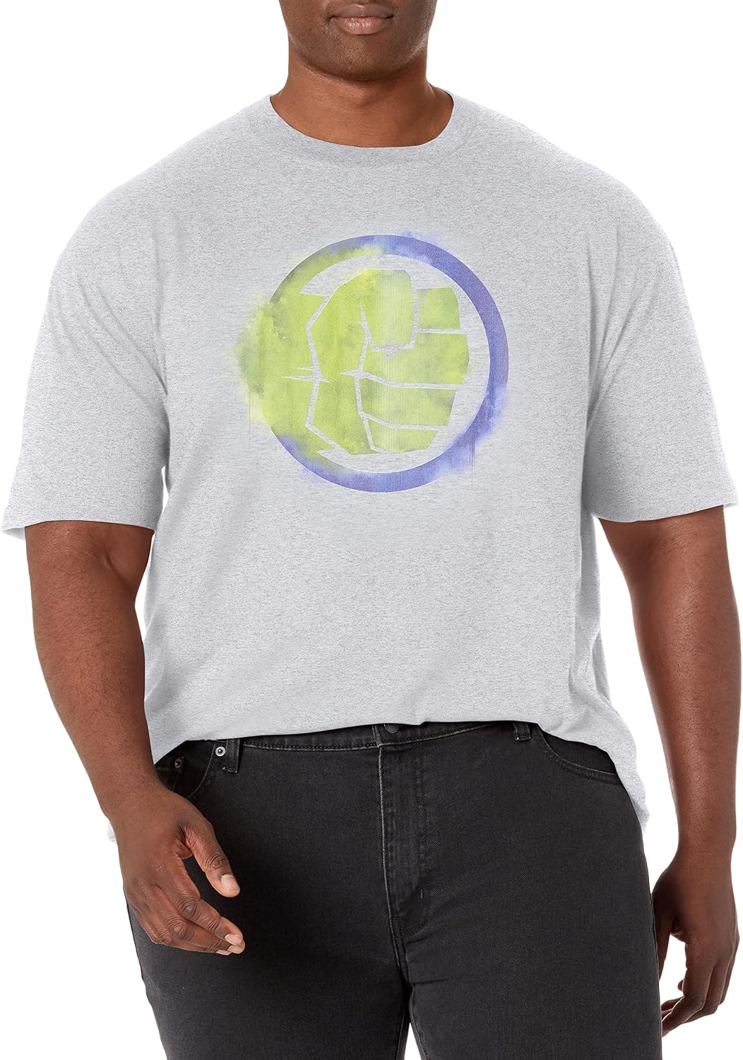 Marvel Big & Tall Hulk Spray Logo Men's Tops Short Sleeve Tee Shirt, Athletic Heather, Large T-Shirt | Premium Quality