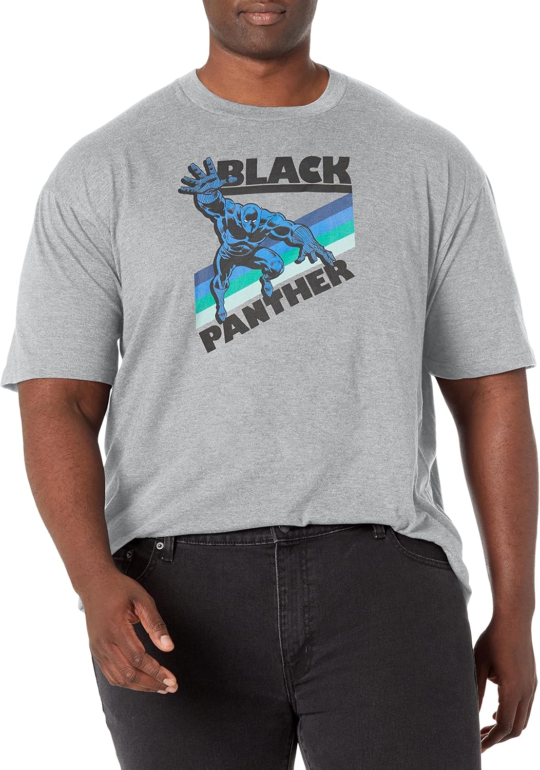 Marvel Big & Tall Classic Retro Panther Men's Tops Short Sleeve Tee Shirt, Athletic Heather, XX-Large T-Shirt | Premi...