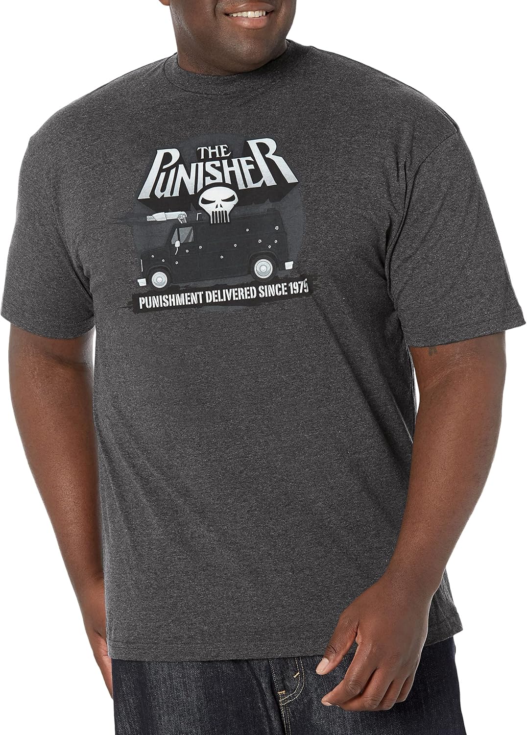 Marvel Big & Tall Classic Punishment Delivered Men's Tops Short Sleeve Tee Shirt, Charcoal Heather, Large T-Shirt | U...