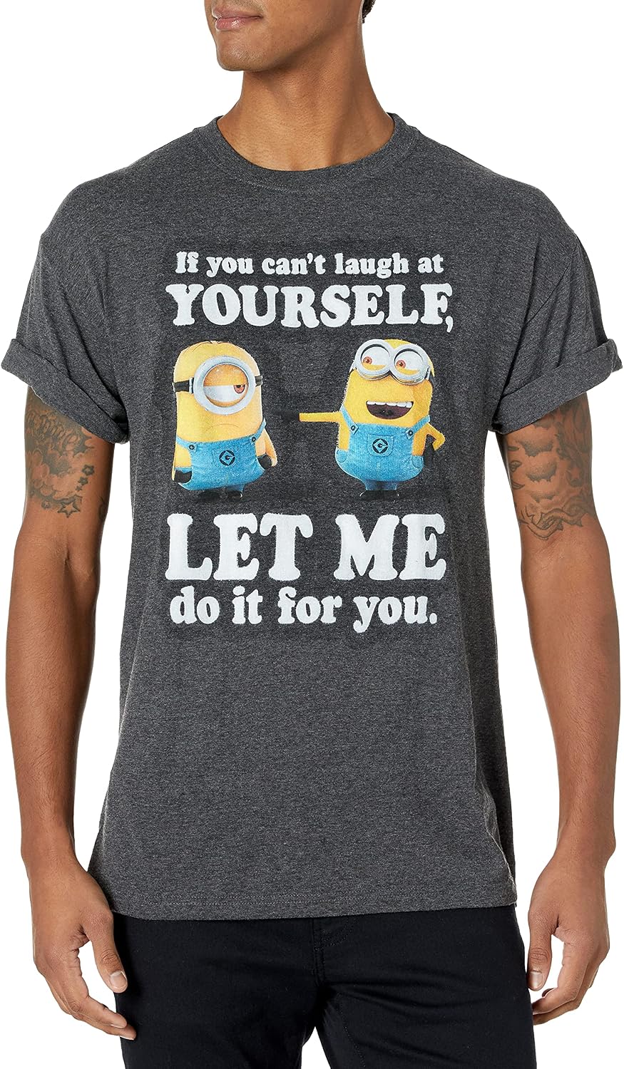 Minions Men's Laugh At Yourself T-Shirt, Small, Charcoal Heather T-Shirt | Premium Quality