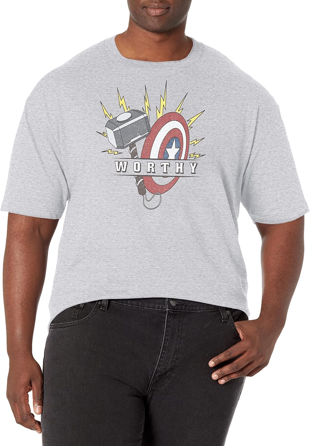 Marvel Big & Tall Worthy Hammer and Shield Men's Tops Short Sleeve Tee Shirt T-Shirt | Premium Quality
