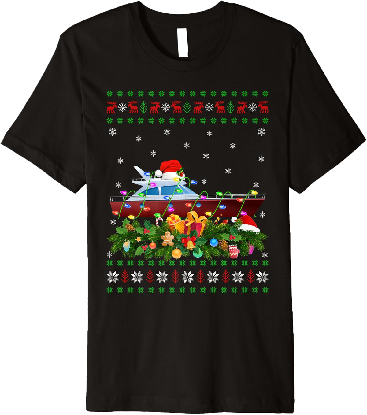 Ugly Xmas Lights Santa Hat Fishing Boat Christmas Premium Apparel Premium Print US Top Pick
