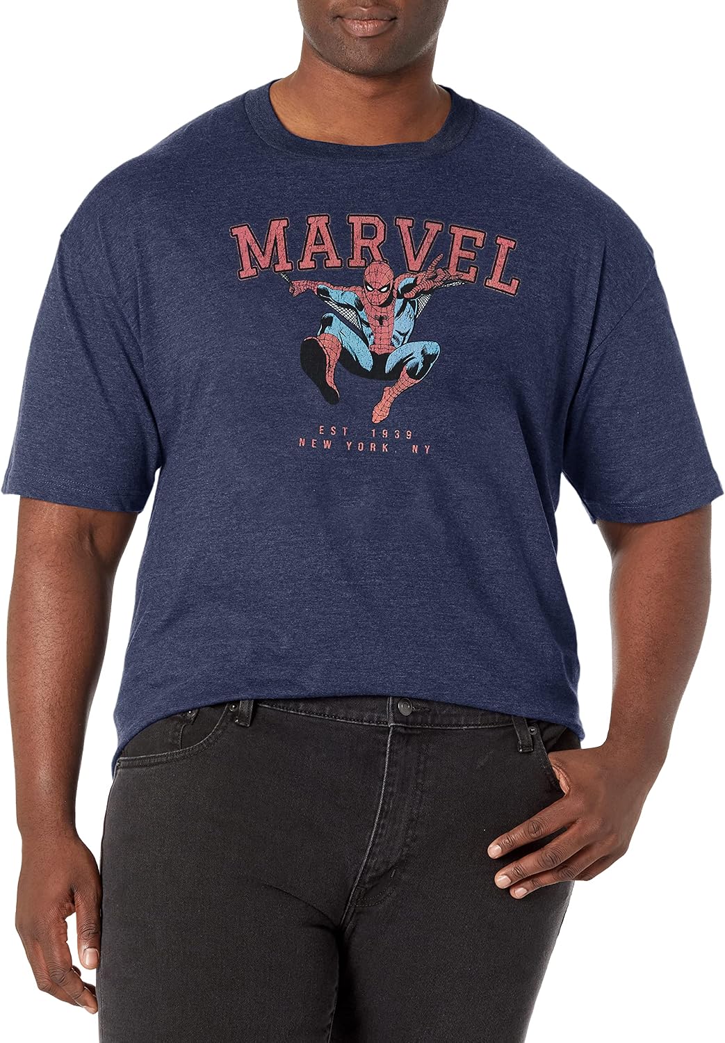 Marvel Big & Tall Classic Collegiate Spidey Men's Tops Short Sleeve Tee Shirt, Navy Blue Heather, 5X-Large T-Shirt | ...