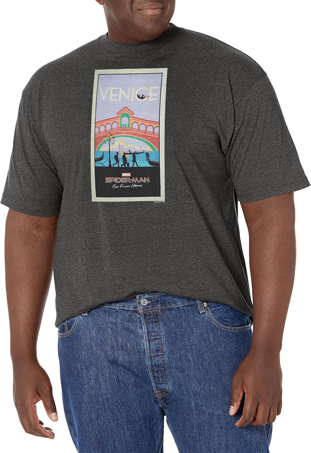 Marvel Big & Tall Spidey Home Venice Men's Tops Short Sleeve Tee Shirt, Charcoal Heather, X-Large T-Shirt | Premium Q...