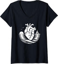 Womens Anatomical Heart Ocean Sunset Nautical Sailboat Surreal Sea V Neck Apparel High Search Demand Hot Right Now
