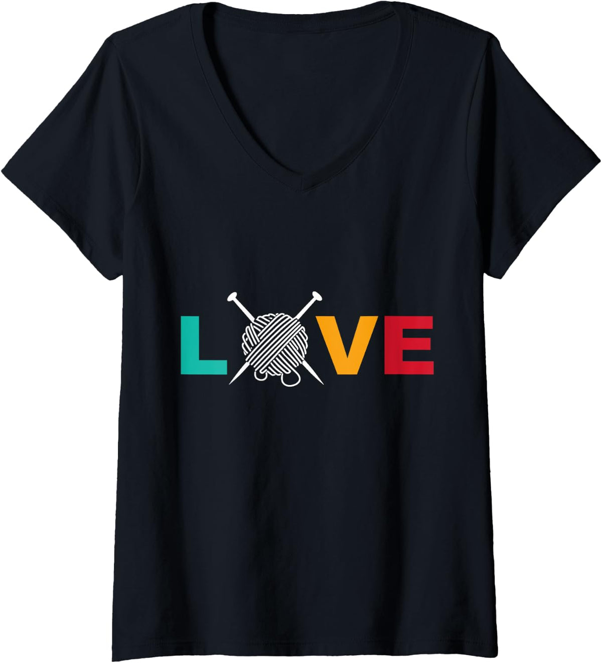 Womens Knitting & Crochet T-Shirt Love Yarn with Needles Crafting V-Neck T-Shirt | Premium Quality | Best Seller Choice
