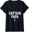 Womens Captain Papa Pontoon Boat Lake Fishing Boating Sailor Dad V Neck Apparel Viral TikTok Find US Top Pick