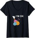 Womens I u2019m Ok - Funny Crochet And Knitting Yarn Mess V-Neck Yarn Supply | Viral US Pick | Perfect for Crafters