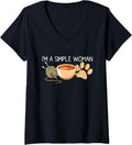 Womens Funny Knitting Knitters Women Yarn Dog Owner Coffee Lover V-Neck Yarn Supply | Viral US Pick | Best Seller Choice