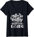 Womens Coffee And Knitting Keeps Me Going Hobby Knitter Yarn Knit V-Neck Yarn Supply | Top Rated | Customer Favorite