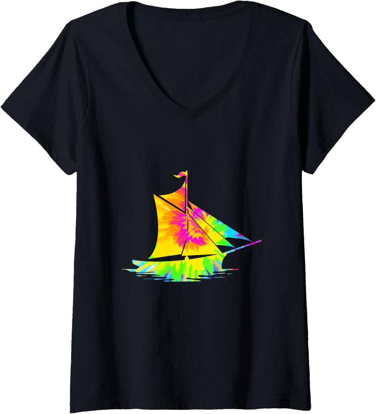 Womens Sailing Sailboat Sailor Yacht Boat Tie Dye V Neck Apparel Premium Print Everyday Wear