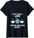 Womens I just really love coffee and yarn okay coffee lover V-Neck Yarn Supply | Premium Quality | Customer Favorite