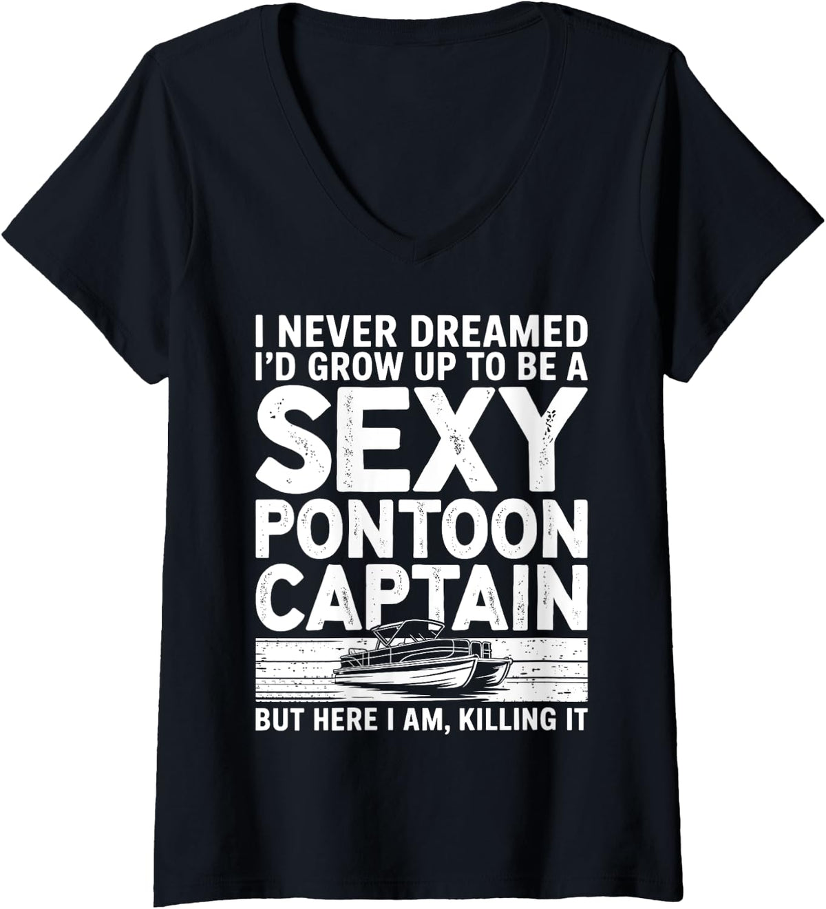 Womens Retro Pontoon Captain Men Women Boating Pontoon Boat Lover V Neck Apparel Comfort Fit Gift Ready