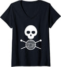 Womens Skull Knitting Needles Crossbones Yarn ball Crafter V-Neck Yarn Supply | Top Rated | Customer Favorite