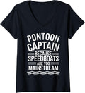Womens Pontoon Captain Humor Pontoon Boat Boating Lake V Neck Apparel Streetwear Style Gift Ready