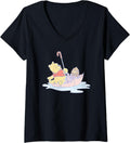 Womens Disney Winnie the Pooh Umbrella Boat Full Of Flowers Honey V Neck Apparel High Search Demand Best Seller Look