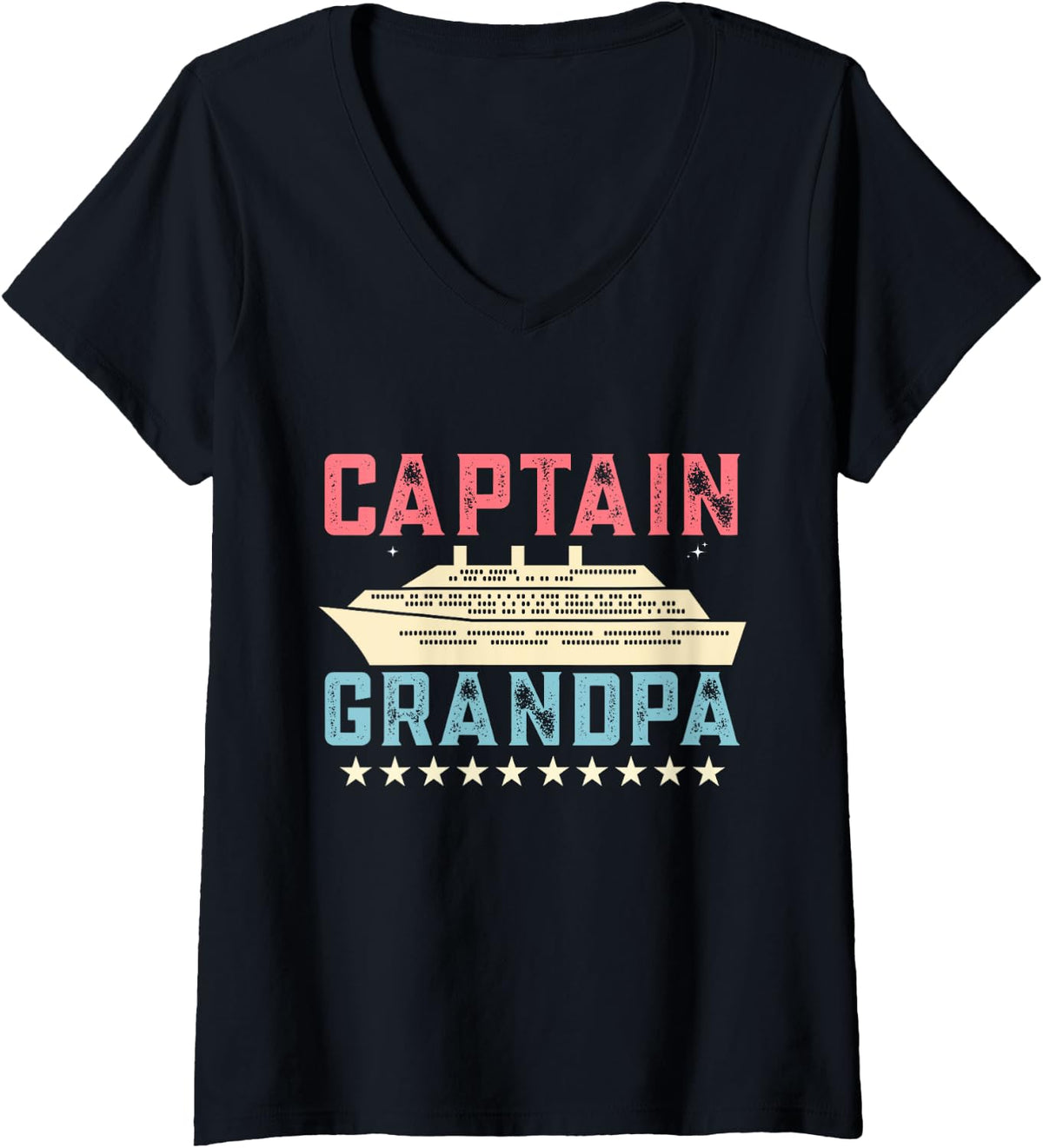 Womens Grandpa Pontoon Boat Captain Vintage Nautical Boating Crew V Neck Apparel Comfort Fit Gift Ready