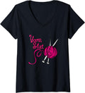 Womens Yarn Slut Knitting Needles with Pink Ball of Yarn Knitter's V-Neck Yarn Supply | Viral US Pick | Best Seller C...