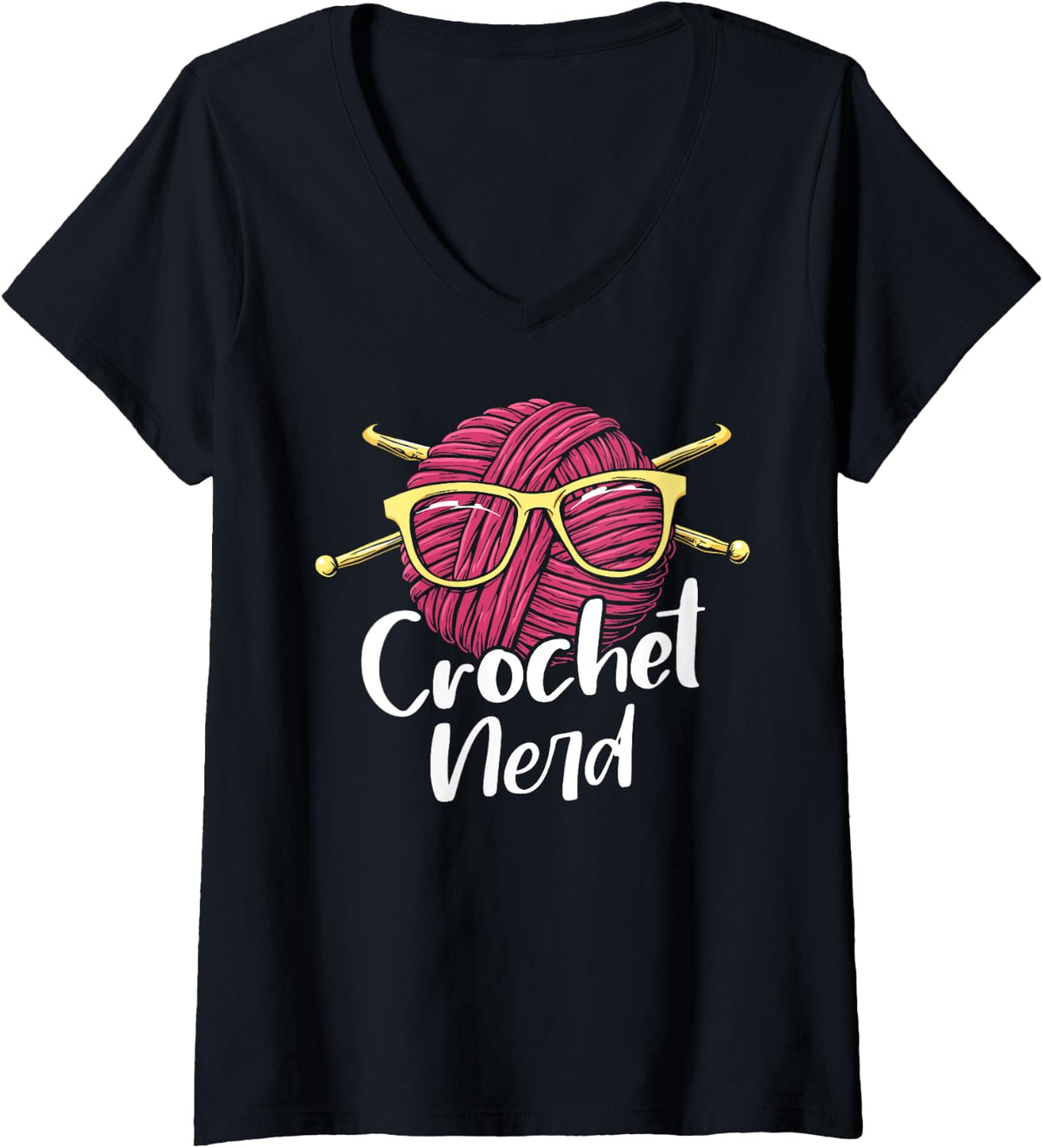 Womens Crochet nerd funny crocheting yarn with sunglasses V-Neck Yarn Supply | Viral US Pick | Best Seller Choice
