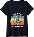 Womens My Boat My Rules Captain Wayne Personalized Boat Name V Neck Apparel Streetwear Style US Top Pick