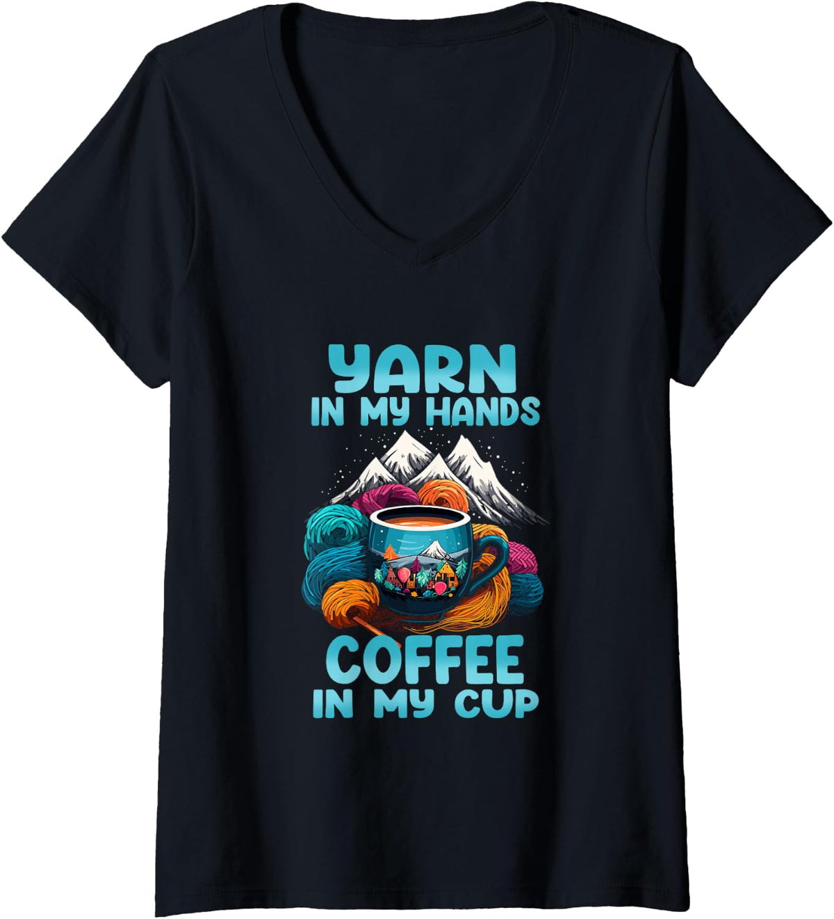 Womens Yarn in my hands coffee in my cup V-Neck Yarn Supply | Premium Quality | Customer Favorite