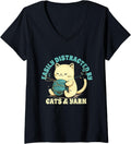 Easily Distracted By Cats And Yarn Crocheting Knitting V-Neck Yarn Supply | Top Rated | Best Seller Choice