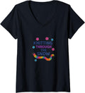 Womens Knitting Through The Snow Funny Christmas Yarn Holiday V-Neck Yarn Supply | Premium Quality | Customer Favorite