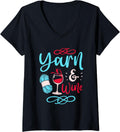 Yarn And Wine Crocheting Knitting Crocheter Knitter V-Neck Yarn Supply | Viral US Pick | High CTR Title