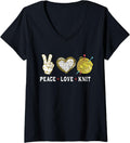 Womens Peace love Knit gift for women girls, yarn Knitting, Crochet V-Neck Yarn Supply | Top Rated | Customer Favorite