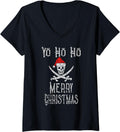 Womens Holiday Pirate Yo Ho Ho Merry Christmas Santa Hat Boating V Neck Apparel High Search Demand Hot Right Now