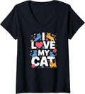 Womens I Love My Cat Cute Kittens Heart Yarn V-Neck Yarn Supply | Viral US Pick | Best Seller Choice