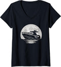 Womens Vintage Boat Moon Boat Captain Boating Lover Men Women V Neck Apparel Streetwear Style Hot Right Now