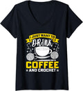 Womens Knitter Crocheter Crocheting Crochet Coffee Yarn V-Neck Yarn Supply | Viral US Pick | Best Seller Choice